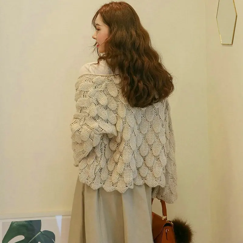 Корейский осенне-зимний вязаный кардиган MY1788 Женский персиковый яркий свитер