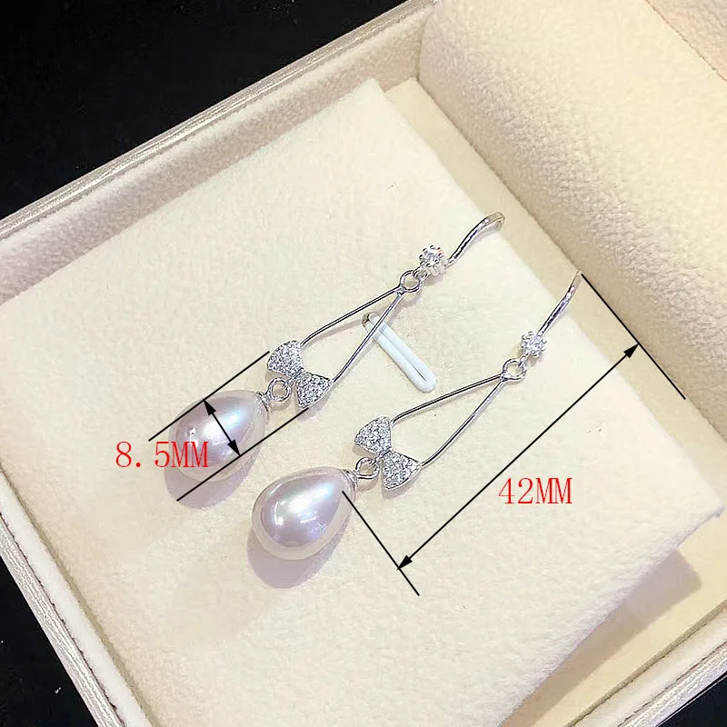 Noble jewelry Bowknot Natural 8-10MM akoya Pearl Drop Earrings 925 Sterling Silver Jewelry For Woman Gift | Украшения и
