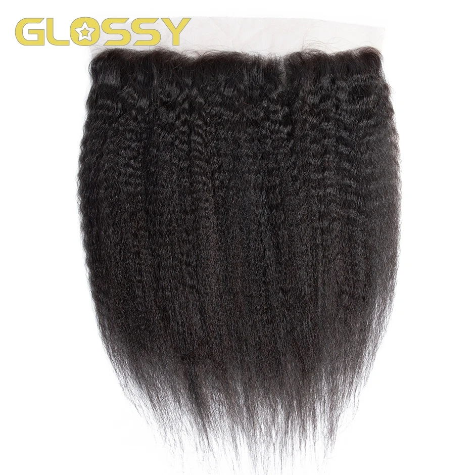 

GLOSSY Kinky Straight Lace Frontal Closure 13*4 Ear to Ear Free Part Frontal 130% Destiny Brazilian Remy Human Hair Pre Plucked