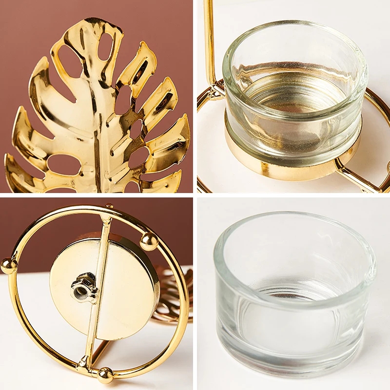 

Nordic Style Home Decor Creative Gold Iron Candlestick Glass Table Chandelier Ornaments Atmosphere Props Housewarming Gifts