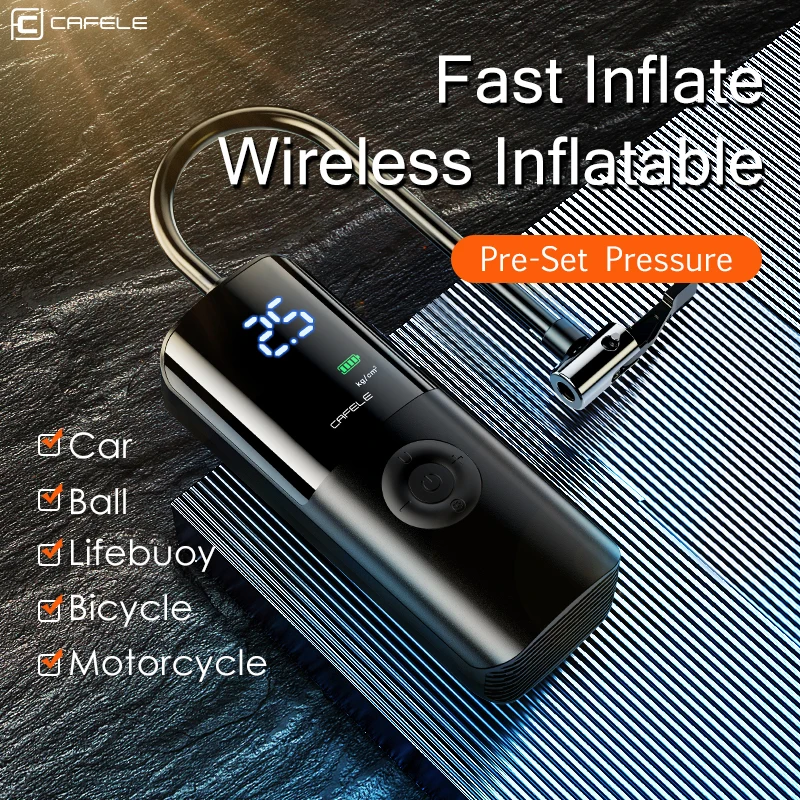 Cafele Wireless Car Tyre Inflator 150 PSI Electronic Air Compressor Portable Battery Pump For Motorcycle Boat Bicycle | Мобильные