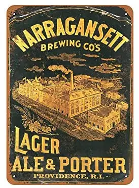 Деревенский Narragansett лагер Ale & Porter Винтаж выглядят металлический знак|Таблички и