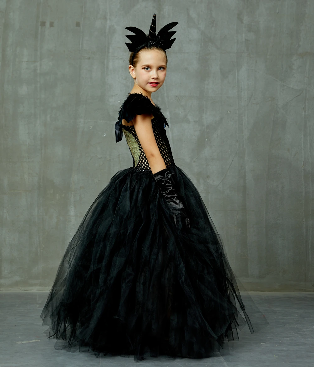 Детское платье ведьмы с рогами ободком и крыльями для девочек | Детская одежда