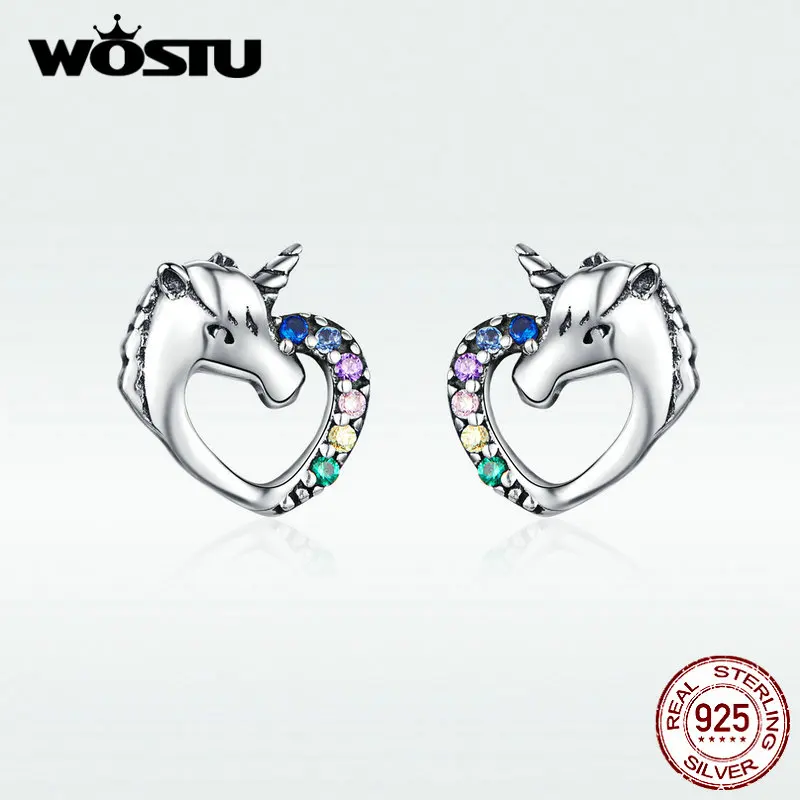 Женские серьги гвоздики WOSTU в форме сердца из 100% настоящего серебра 925 пробы