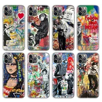 banksy graffiti art abstract phone case for apple iphone 11 13 pro 12 mini se x xr xs max 6 6s 7 8 plus pattern soft tpu back