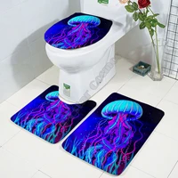funny jellyfish three piece set 3d printed bathroom pedestal rug lid toilet cover bath mat set 04