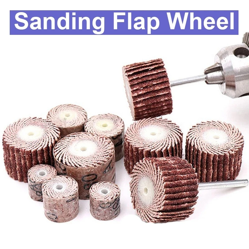 

10pcs/set Sanding Flap Louver Sandpaper Grinding Head Emery Cloth Polishing Wheel Woodworking Root Carving Dremel Rotary Tool