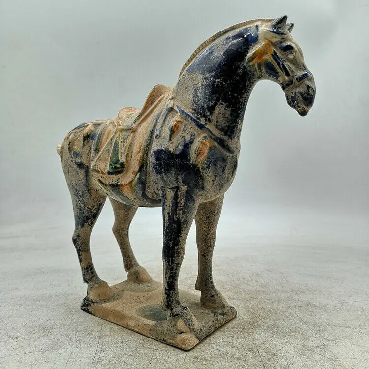

9.1" Collect Old Chinese Ceramics Tang Sancai Pottery Ancient War-horse Statue