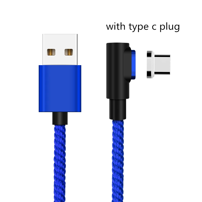 Blue Type-C Магнитный Кабель 90 градусов 3A, кабель Micro USB type C, кабель для быстрой зарядки и передачи данных для iPhone XS MAX XR SAMSUNG S10 Plus S9+ S8 Note 9 - Цвет: Blue Type-C