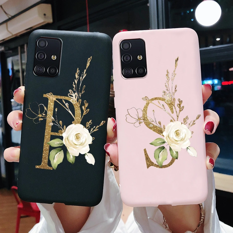 

Case For Samsung Galaxy A71 A51 A715F A515F A 71 51 Case Shockproof Bumper cute Letters Silicone Soft TPU phone Back Cover Case