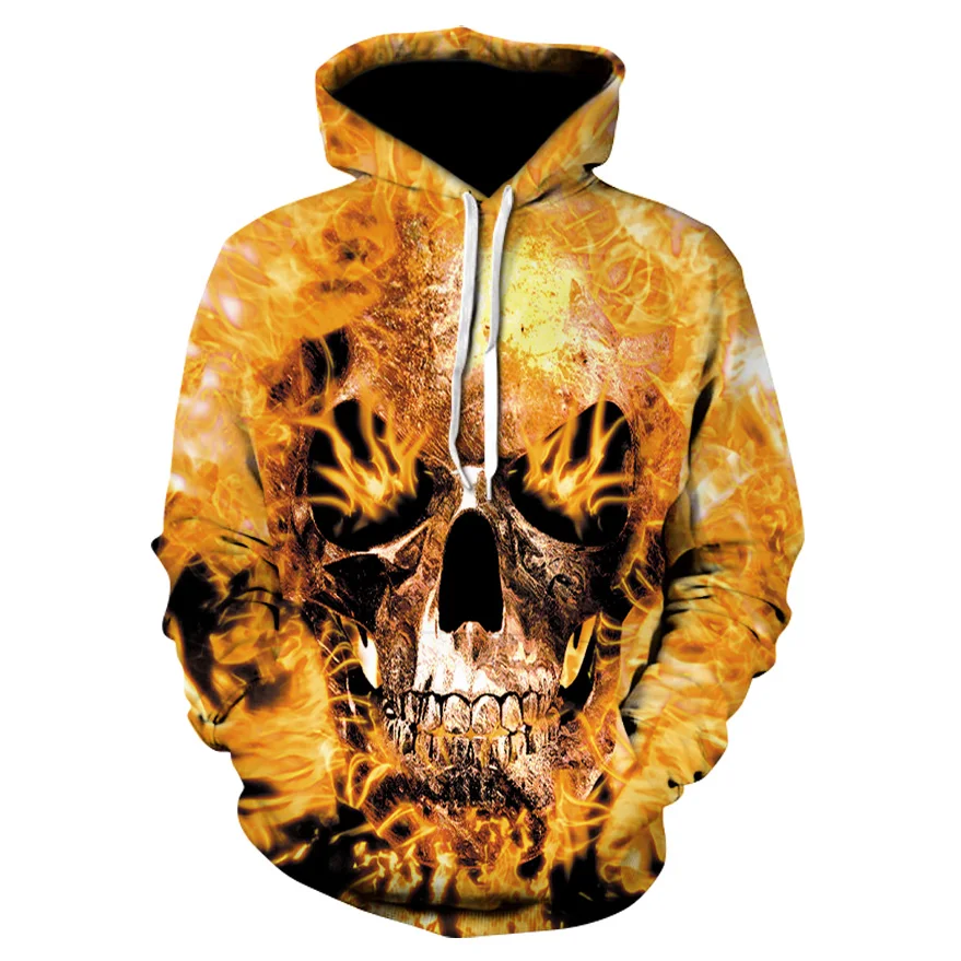 2019 new hot unisex sweatshirt 3d-printed flame skull hoodie pocket grey coat Men's casual Manufacturer promotion S-6XL |
