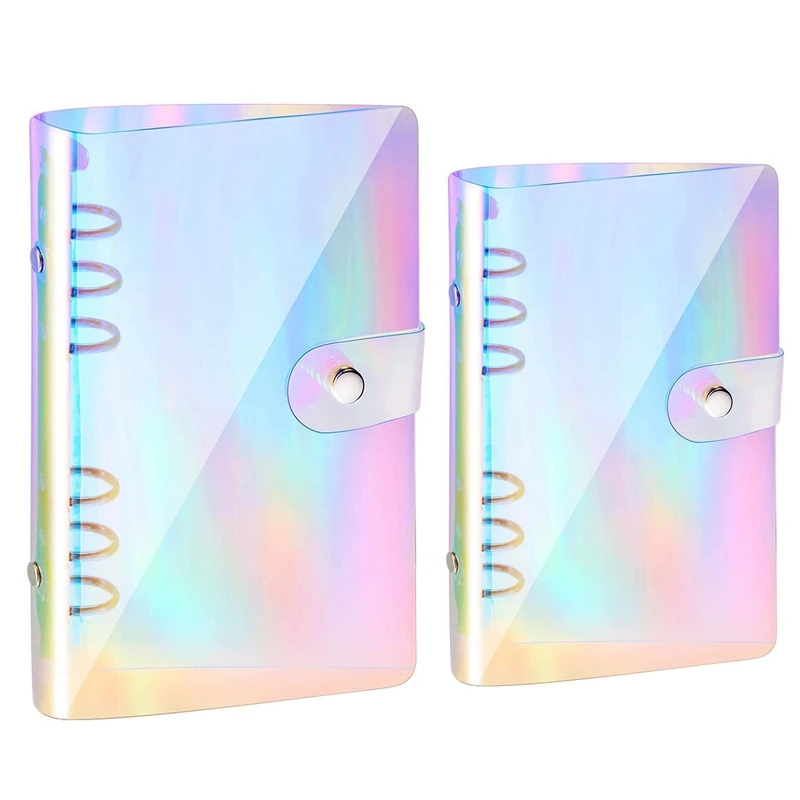 

Обложка из мягкого ПВХ для блокнота, 6 колец, радуга, с застежкой-кнопкой, 12 карманов для бумаги и 45 листов