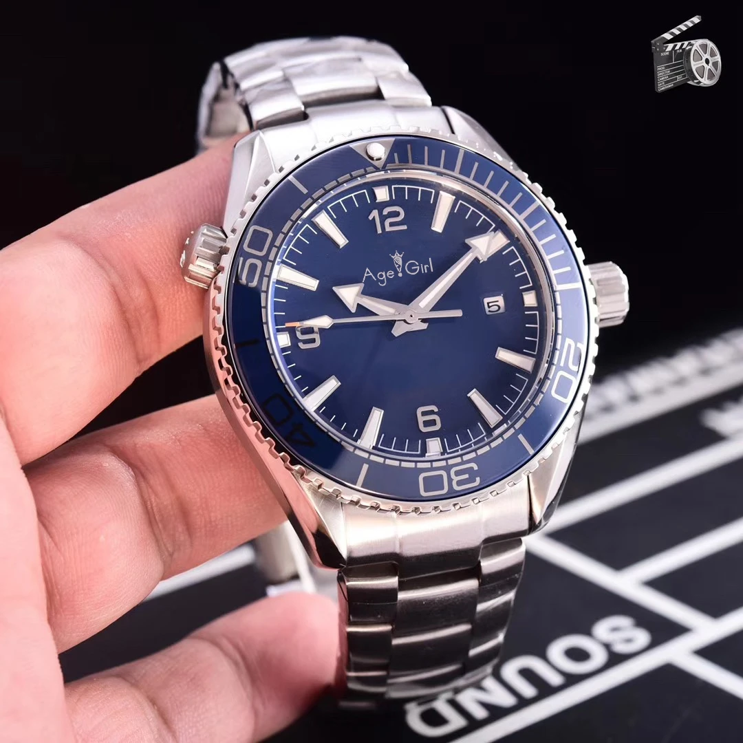 

Classic New Men Automatic Mechanical Silver Blue Red Ceramic Bezel Stainless Steel James Bond 007 Sapphire Glass Back Watch