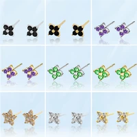 korea simple fine earrings for woman star shape four leaf clover multi color crystal piercing stud earrings fashion jewelry 2021