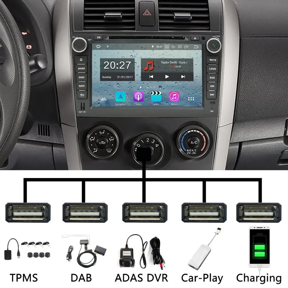 5 USB портов PX6/Octa Core Android 9 0 автомобильный DVD плеер для Toyota Corolla 2007 2008 2009 2010 2011