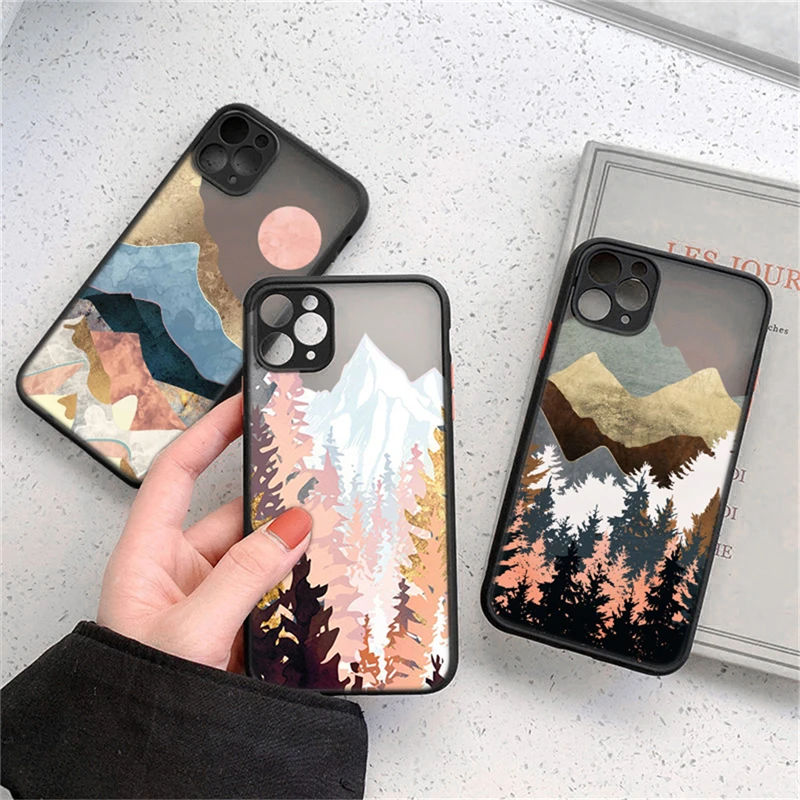 Модный чехол с рисунком Пейзажа для iPhone 11 Pro Max XS XR X 12 Mini 7 8 Plus SE 2020 Матовый Бампер