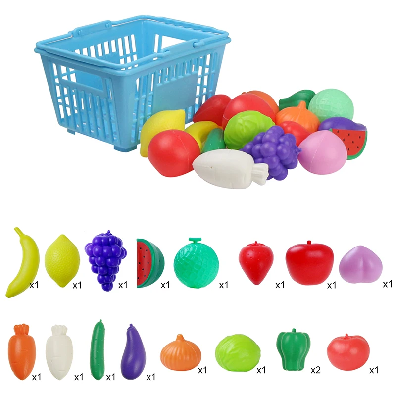 Fruit Vegetable Пластиковые игрушки для фруктов и овощей, ролевые игры, игрушечный домик, мини-корзина с набором продуктов питания, развивающая игрушка в подарок для детей - Цвет: Fruit Vegetable