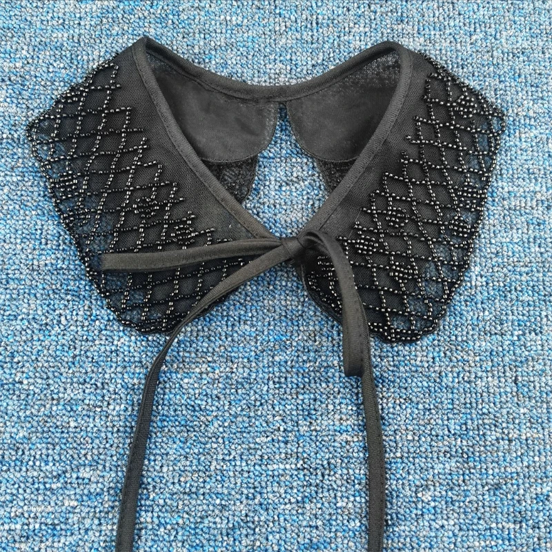 Накладной Воротник Женский с вышивкой бисером двухслойный съемный шаль повязка