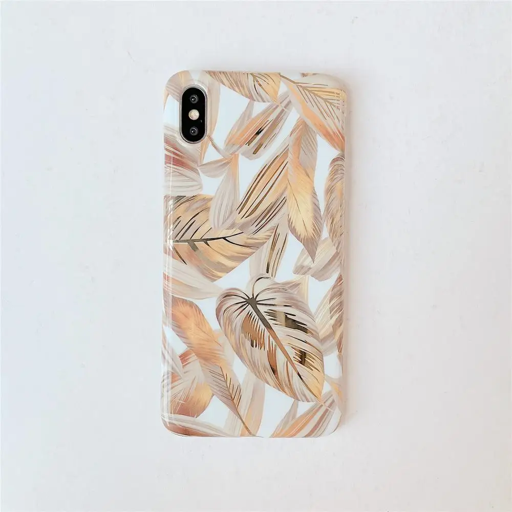 Роскошный глянцевый чехол для телефона с розовыми золотыми листьями iPhone 11 Pro Max XR