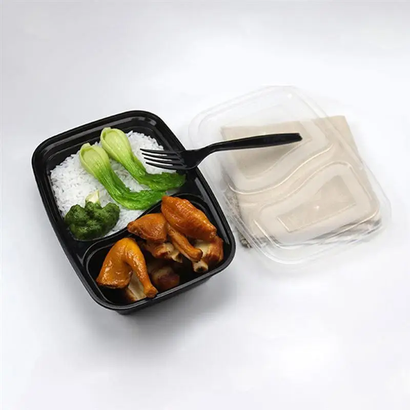 

20pcs 1000ml Disposable Meal Prep Containers 2-Compartment Food Storage Box Microwave Safe Lunch Boxes (Black, With Lid)