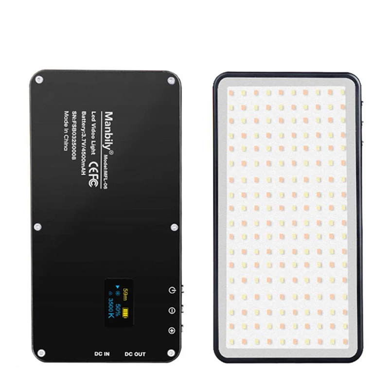 Manbily MFL-06 Mini Portable Photography Lighting Ultral Thin 4500mAh LED Video Light 180 LEDs Fill Light High CRI>96 for Camera