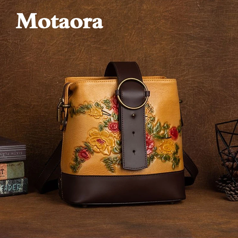 

MOTAORA Retro Women's Backpack Fashion Embossed Leather Shoulder Bag Two Use Styles Woman's Vintage Messenger Bag For Phone Cash