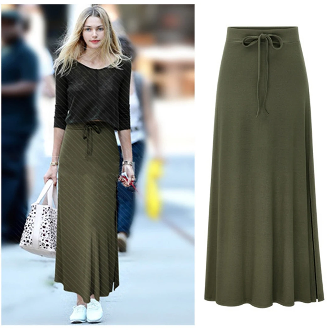 Осень Зима Сплит Твердые Юбки Женская Повседневная сумка с оборками бедра