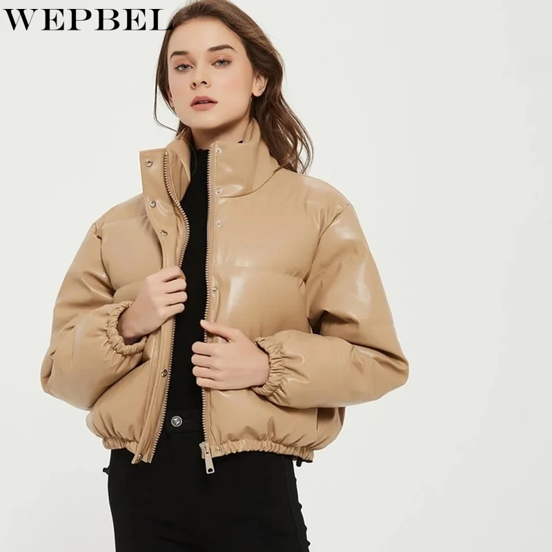 

WEPBEL Women's Winter Autumn Thick Parka Ladies Warm Fashion Faux Fur Long Sleeve Stand Collar Slim Fit Zipper Coat Jacket