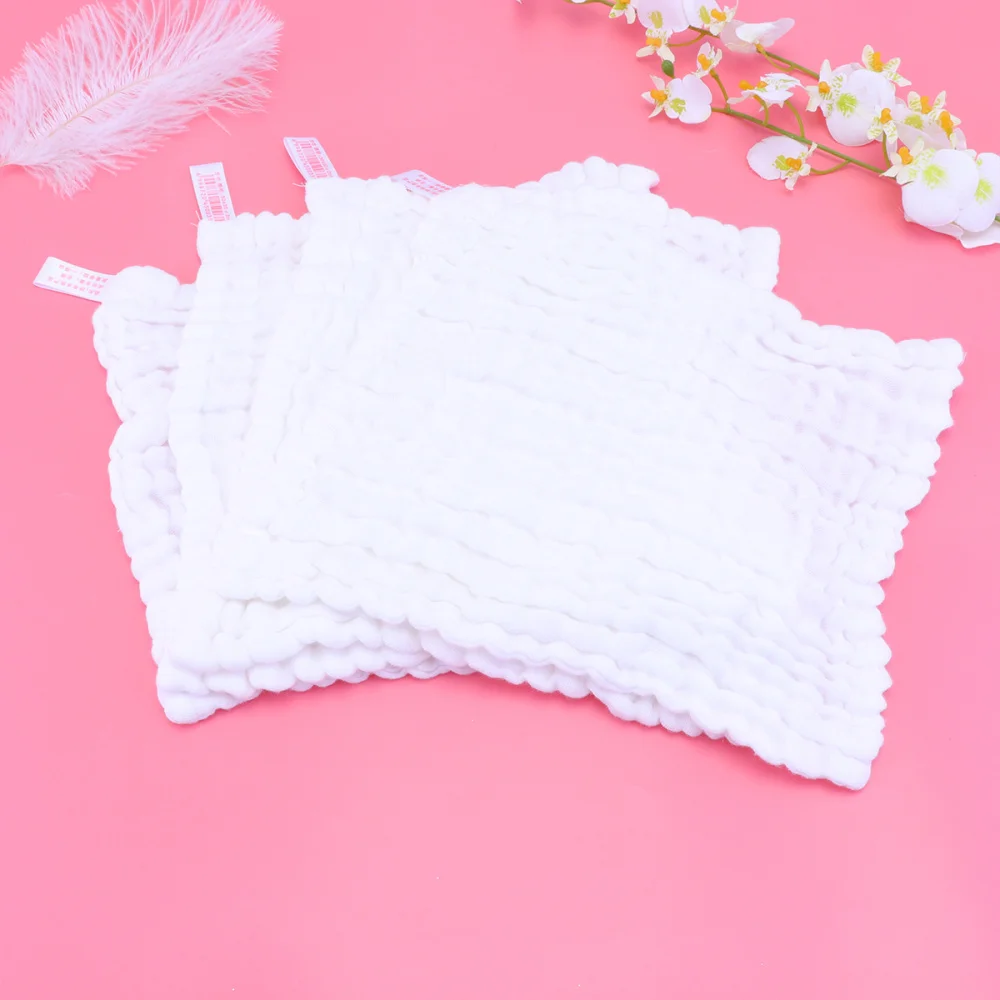 

4Pcs Face Towel Cotton Pleated Gauze Baby Face Towel Handkerchief(White)