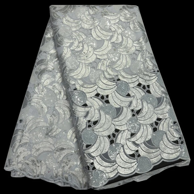 

Free shipping (5yards/pc) beautiful allover sequins embroidered African handcut organza lace fabric for making party dress OP73