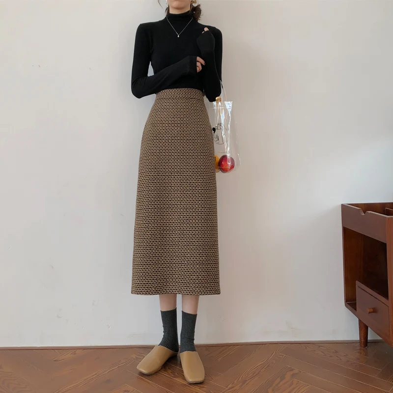 Женская шерстяная юбка карандаш в клетку модельная элегантная твидовая OL