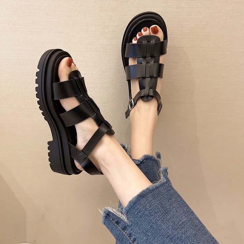 

Breathable Roman Sandals Female Shoe Med 2021 Women's All-Match Buckle Strap Clogs With Heel Muffins shoe Gladiator Girls Medium