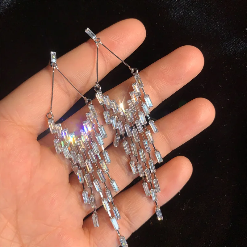 

Серьги-подвески женские из фианита, S925 пробы, с камнями