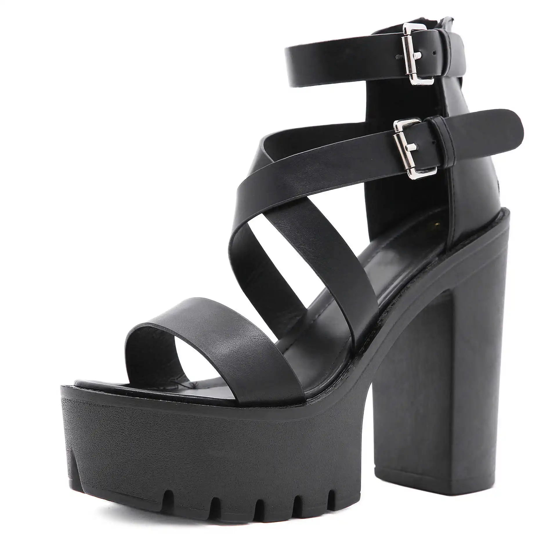 

Wind new nightclub belt buckle super high thick heel nightclub 13cm wind show thin shallow mouth fish mouth female sandals