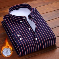 aoliwen 2020 men winter shirt keep warm striped mens long sleeve shirts wool lining flannel casual shirt soft high quality