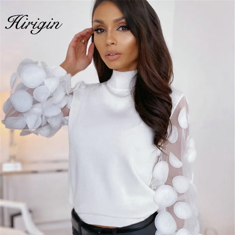 Белая Черная Женская рубашка элегантная приталенная Офисная с круглым вырезом