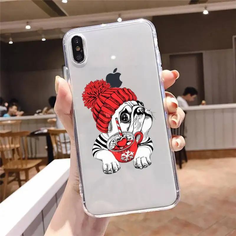 

dog puppy Pug Bulldog Phone Case Transparent soft For iphone 5 5s 5c se 6 6s 7 8 11 12 plus mini x xs xr pro max