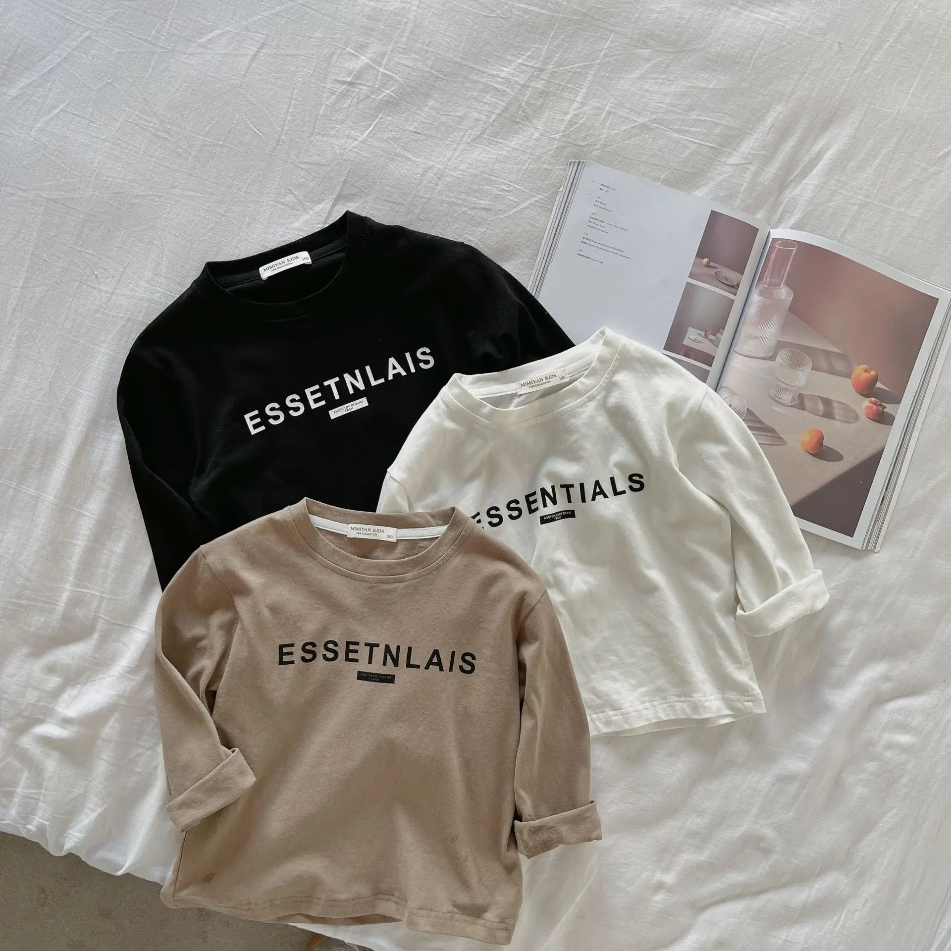 

Детская футболка, Новинка осени 8807, футболка с буквенным принтом для мальчиков и девочек, детская рубашка с длинным рукавом и ярлыком, топы