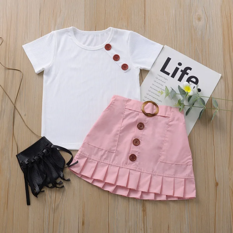 

Комплект одежды из 2 предметов для Комплекты детской одежды для маленьких девочек футболка с короткими рукавами, однотонный костюм с жилето...