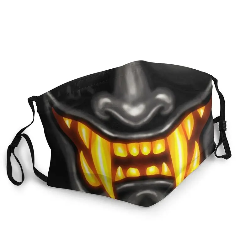 

Halloween Oni Gold Fangs Reusable Face Mask Japanese Samurai Demon Mask Anti Haze Dust Protection Cover Respirator Mouth Muffle