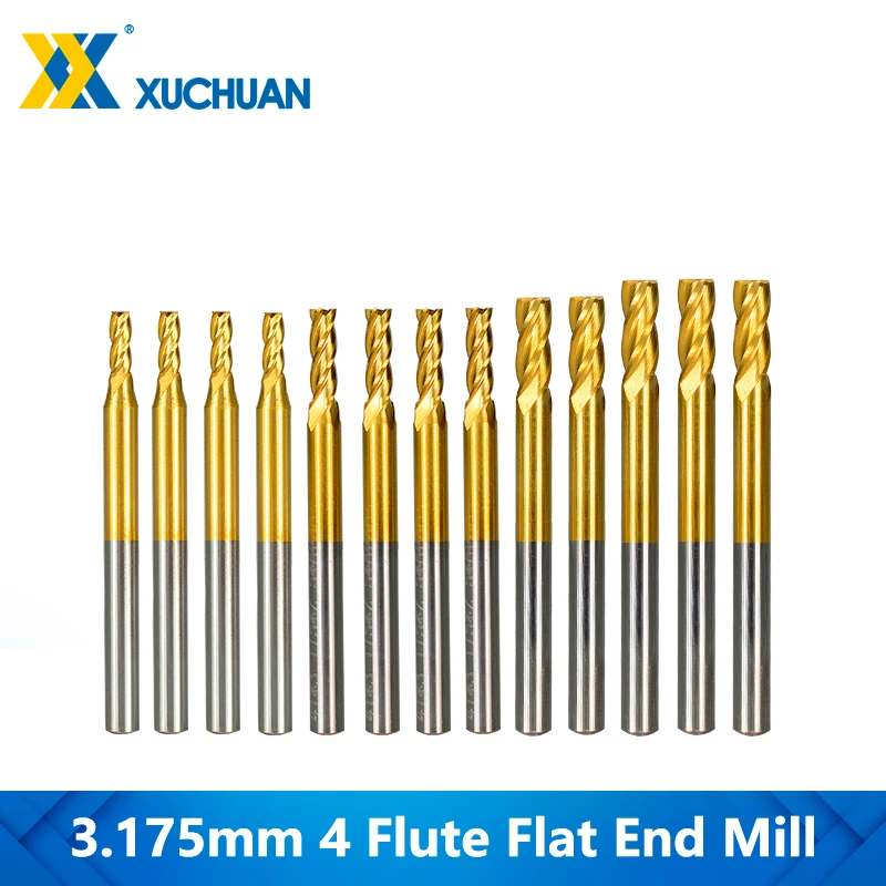 4 Флейта плоская Концевая фреза с ЧПУ жестяное покрытие 3 175 мм хвостовик для