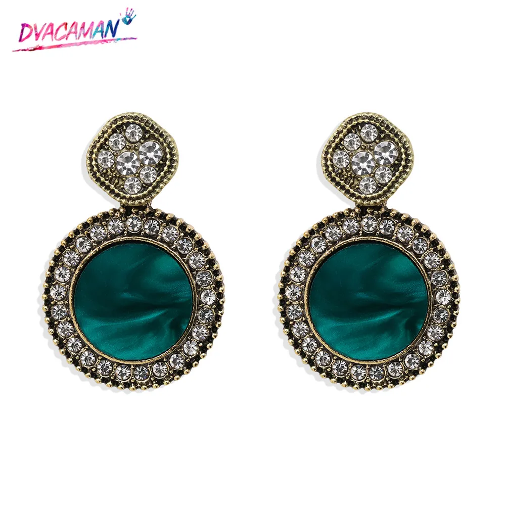 

Dvacaman Simple Round Rhinestone Statement Earrings for Women 2020 Trend Jewelry Temperamen Resin Drop Earring Wedding Brincos