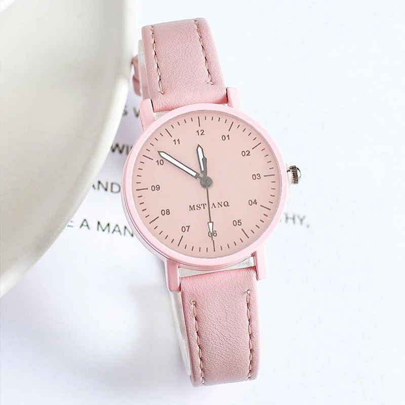 

Fashion Woman Sport Watch For Girl Pink Leather Strap Quartz Wristwatch Women Female Analog Clock Student Watches Zegarek Damski