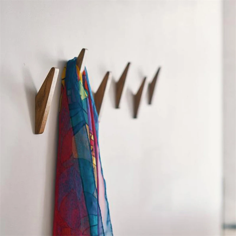 

New Natural Wood Clothes Hanger Wall-Mounted Coat Rack Decorative Key Holder Hat Scarf Handbag Storage Hanger Bathroom Rack