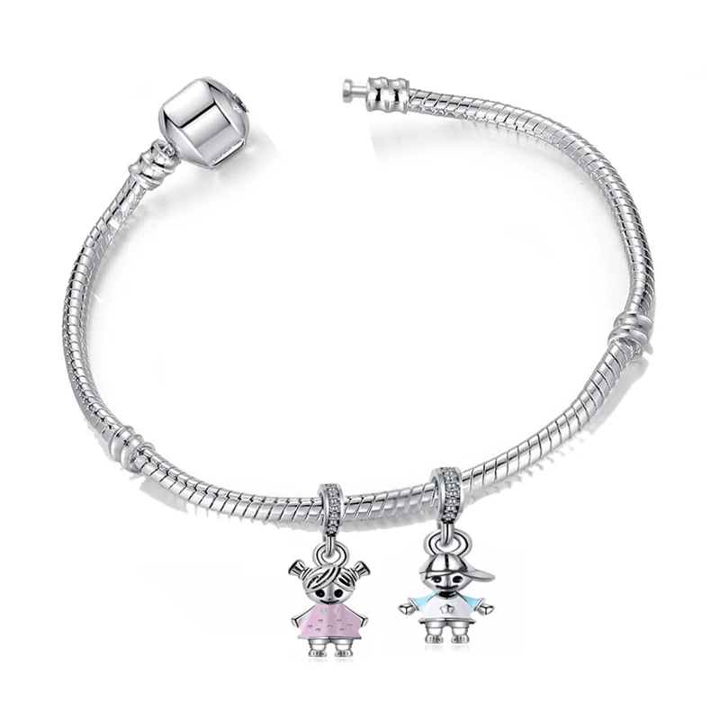 LMNZB Original Solid 925 Silver Bracelet with lovers Boy&Girl Charms 3MM Snake Bone Charm Bracelet For Women Gift Jewelry