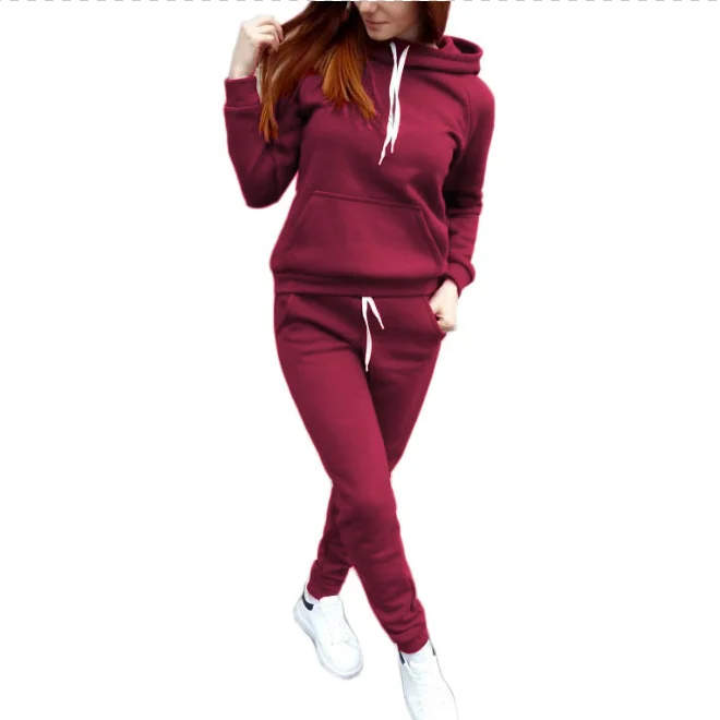 

European and American Wind Fleece Sports Fashion Warm Hoodie Suit Autumn and Winter New Female
