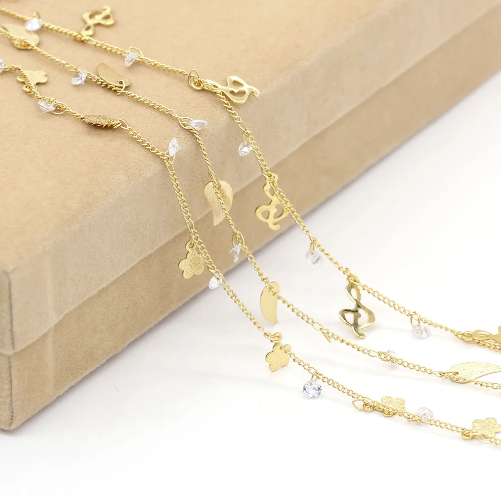 

No Faded Handmade Copper Chains Irregural Zircon Beads Chains Pendants for Making Jewelry DIY Bracelet Necklace Anklet 1Meter