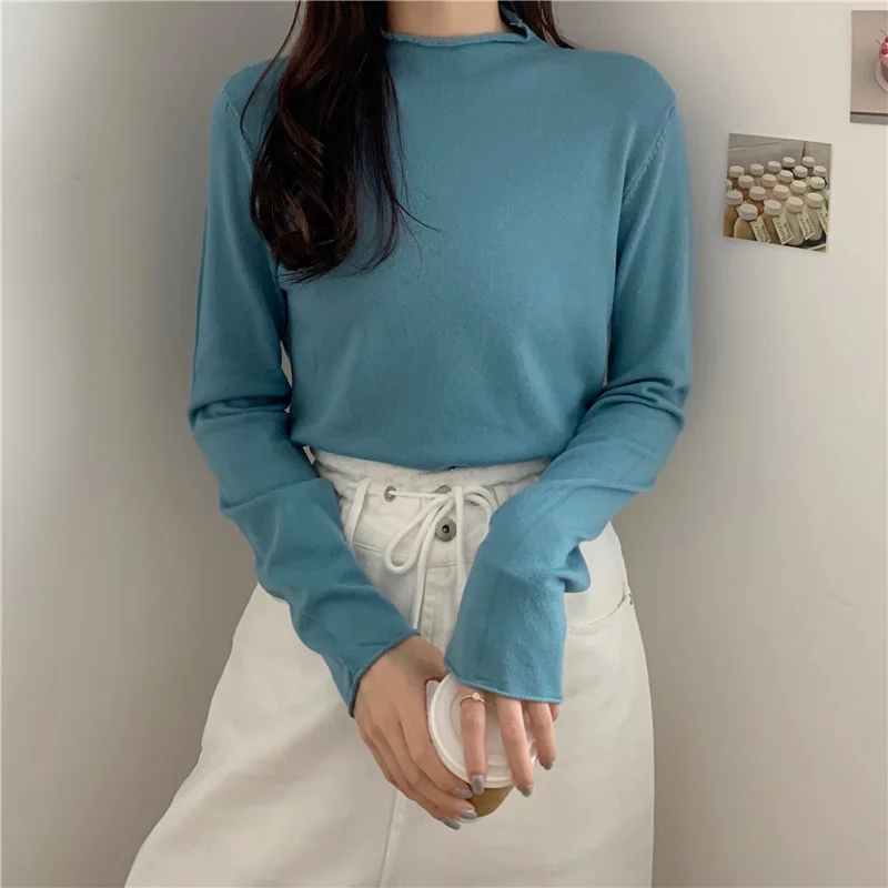 Новый стиль для осени/зимы 2020 однотонный джемпер с высоким воротником свитер