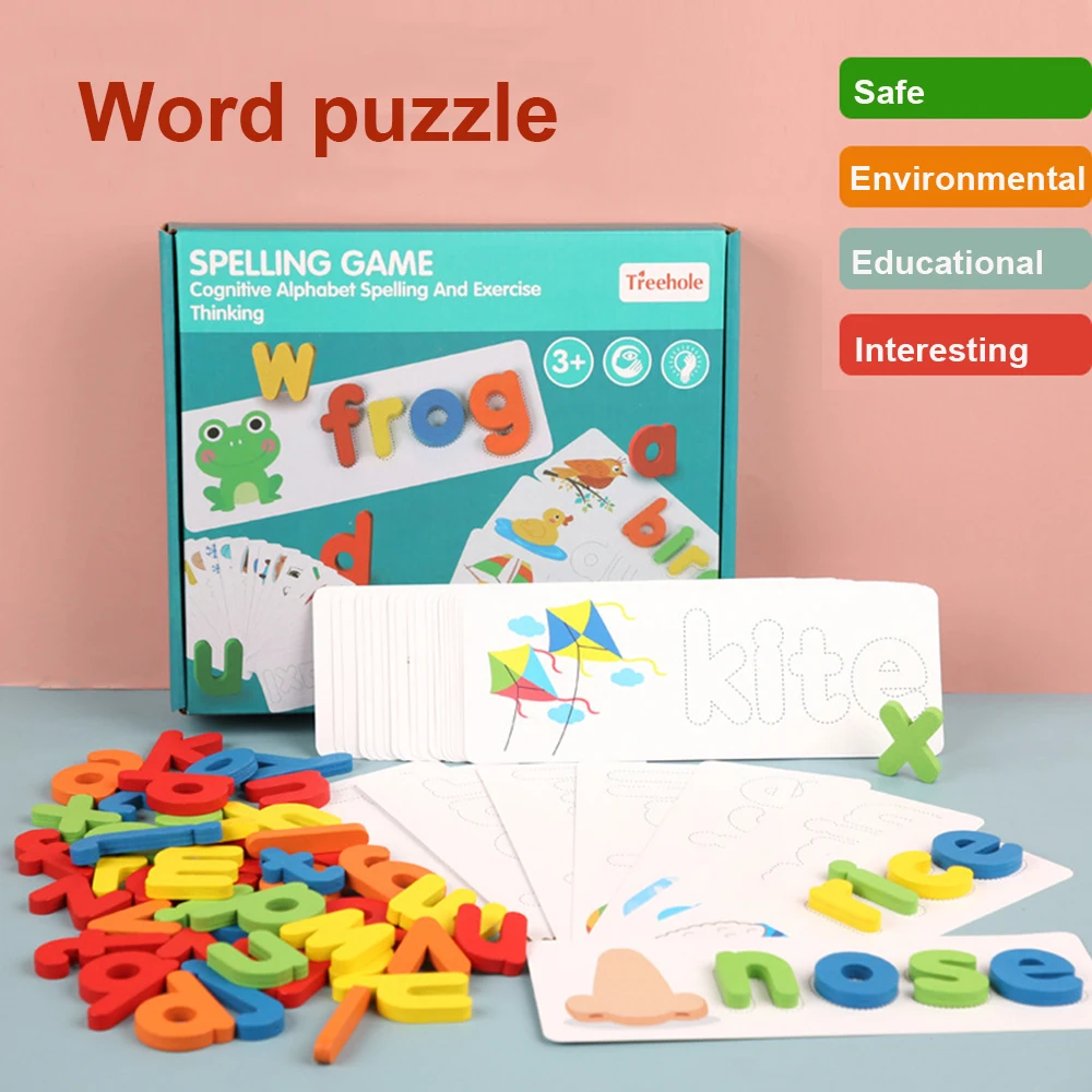 

2021New kids' Wooden Toys Spelling Game Children's English Alphabet Early Education Cognitive Puzzle Word Spelling Practice Aids