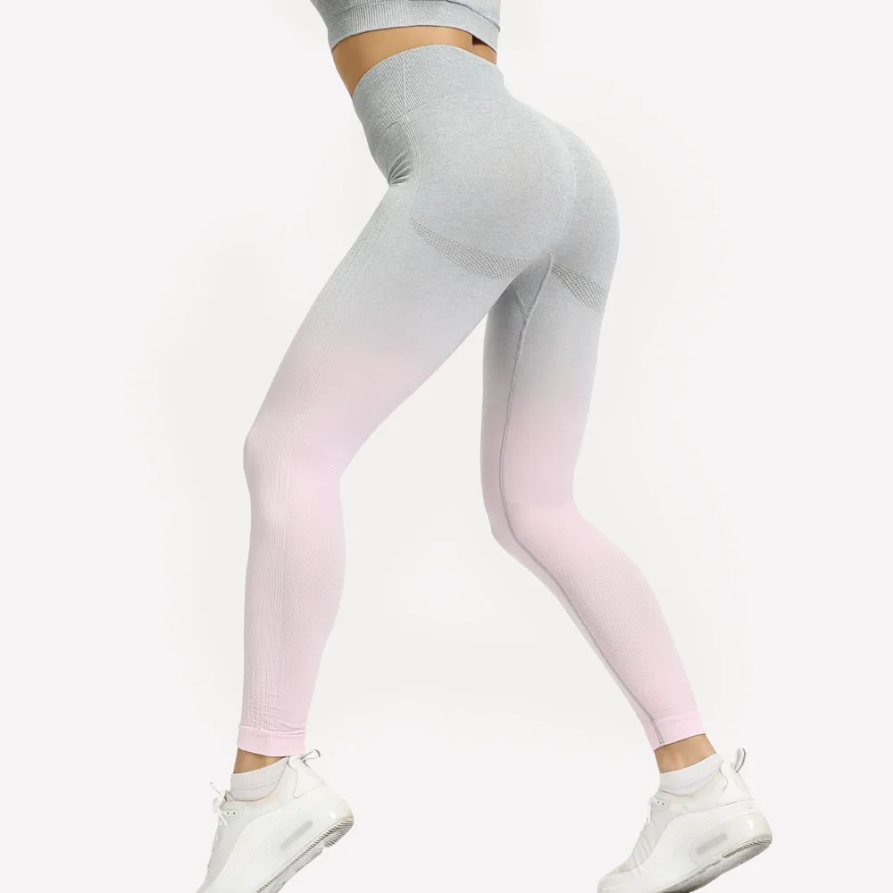 Light Gray Pants Бесшовный спортивный костюм спортивный бюстгальтер+ брюки длиной до щиколотки Быстросохнущий градиентный Комплект Для Йоги Женский комплект из двух предметов для бега в спортзале, одежда для активного отдыха - Цвет: Light Gray Pants